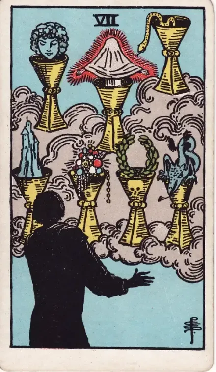 Seven of Cups tarot card (Rider–Waite–Smith)