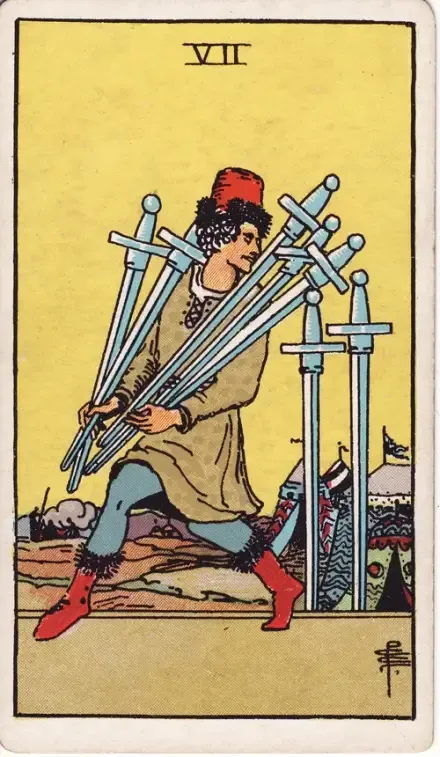 Seven of Swords tarot card (Rider–Waite–Smith)