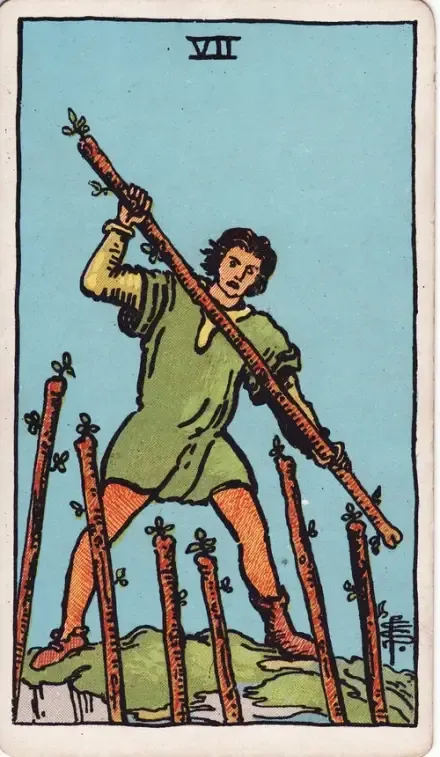 Seven of Wands tarot card (Rider–Waite–Smith)