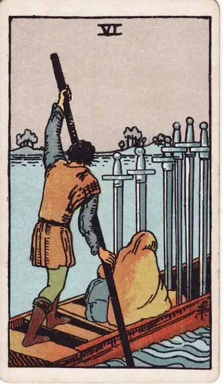 Six of Swords tarot card (Rider–Waite–Smith)