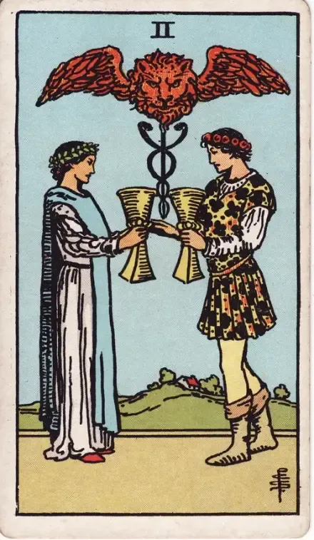 Two of Cups tarot card (Rider–Waite–Smith)
