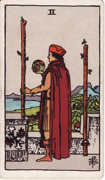 Two of Wands tarot card (Rider–Waite–Smith)